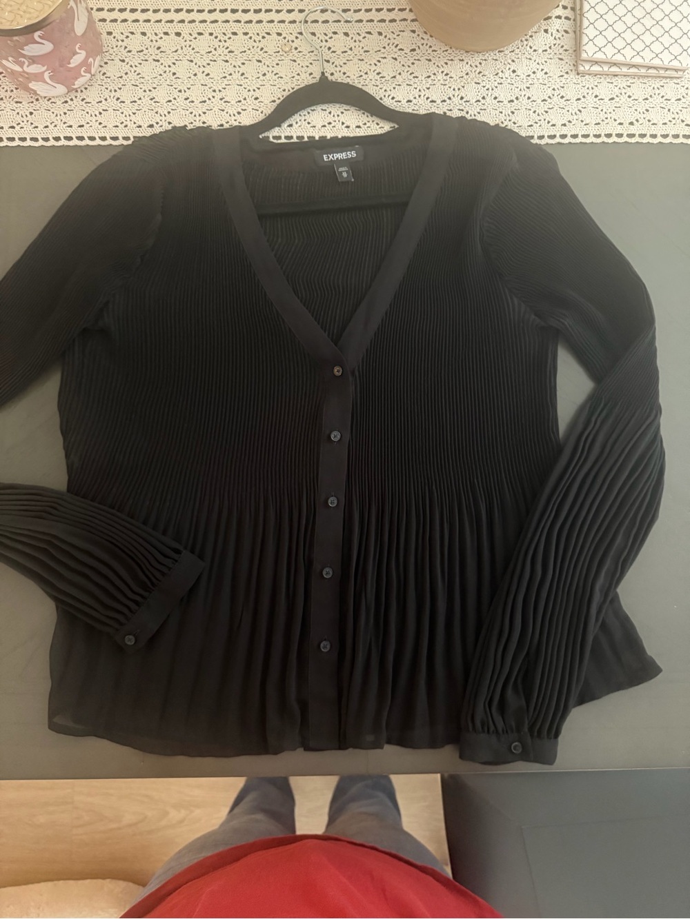 Like new! Express Black Pleated V-Neck Button-Front sheer Blouse
